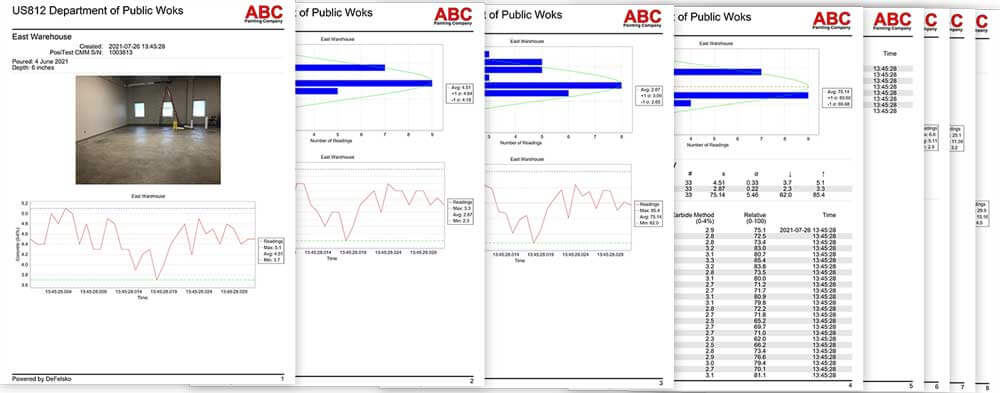 A imagem exibe um relatório em PDF sobre a umidade do concreto criado no PosiSoft Desktop