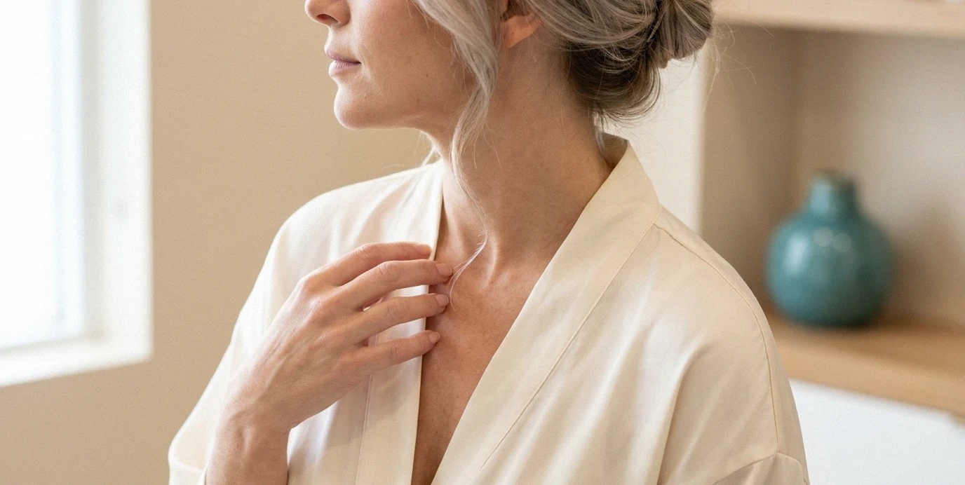 Eine Frau zeigt ihre harmonische Silhouette nach einer natürlichen Brustvergrößerung in einer eleganten Klinik.