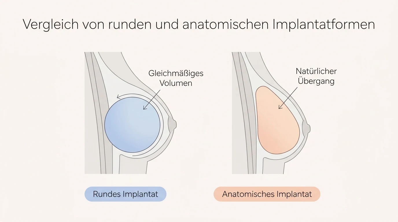 Schematischer Vergleich zwischen runden und anatomischen Implantatformen zur Veranschaulichung der Volumenverteilung.