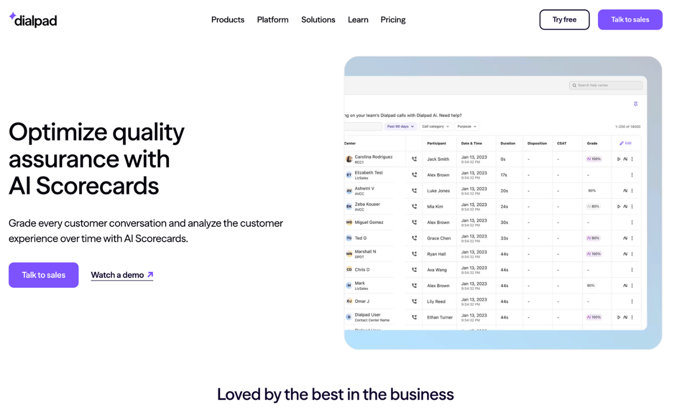 Dialpad call center quality assurance software