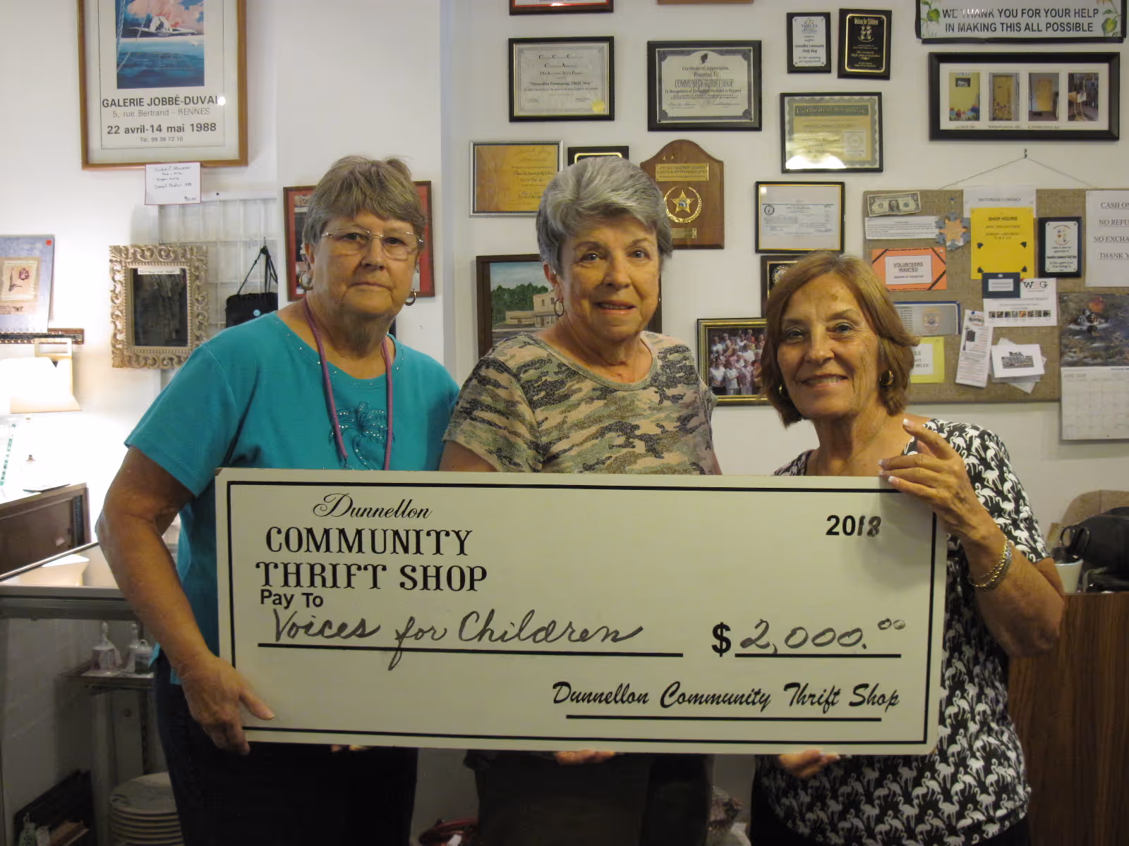 Betsy Schaaf and Arline Keenum of Dunnellon Community Thrift Shop and Sue Carpenter