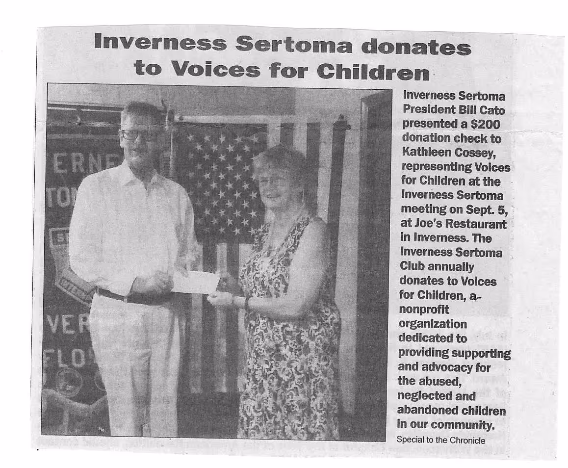 Bill Cato of Sertoma and Kathleen Cossey newspaper article