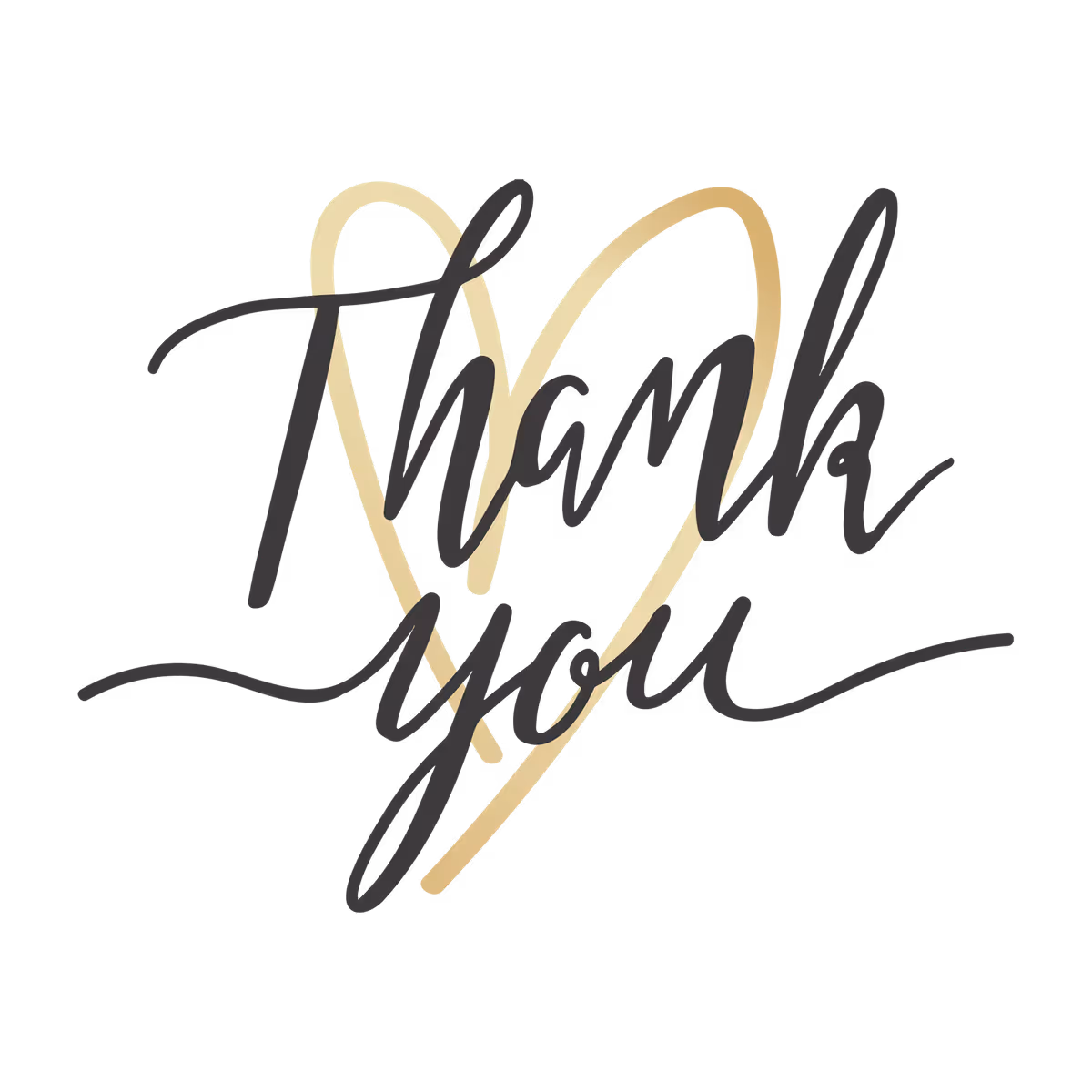 Thank You graphic in handwritten font in front of a gold hand-drawn heart
