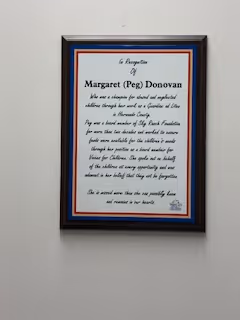 Plaque for Peg Donovan