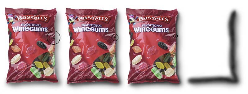 foto van zakje winegums waar schaduwen onder gezet worden in Photoshop