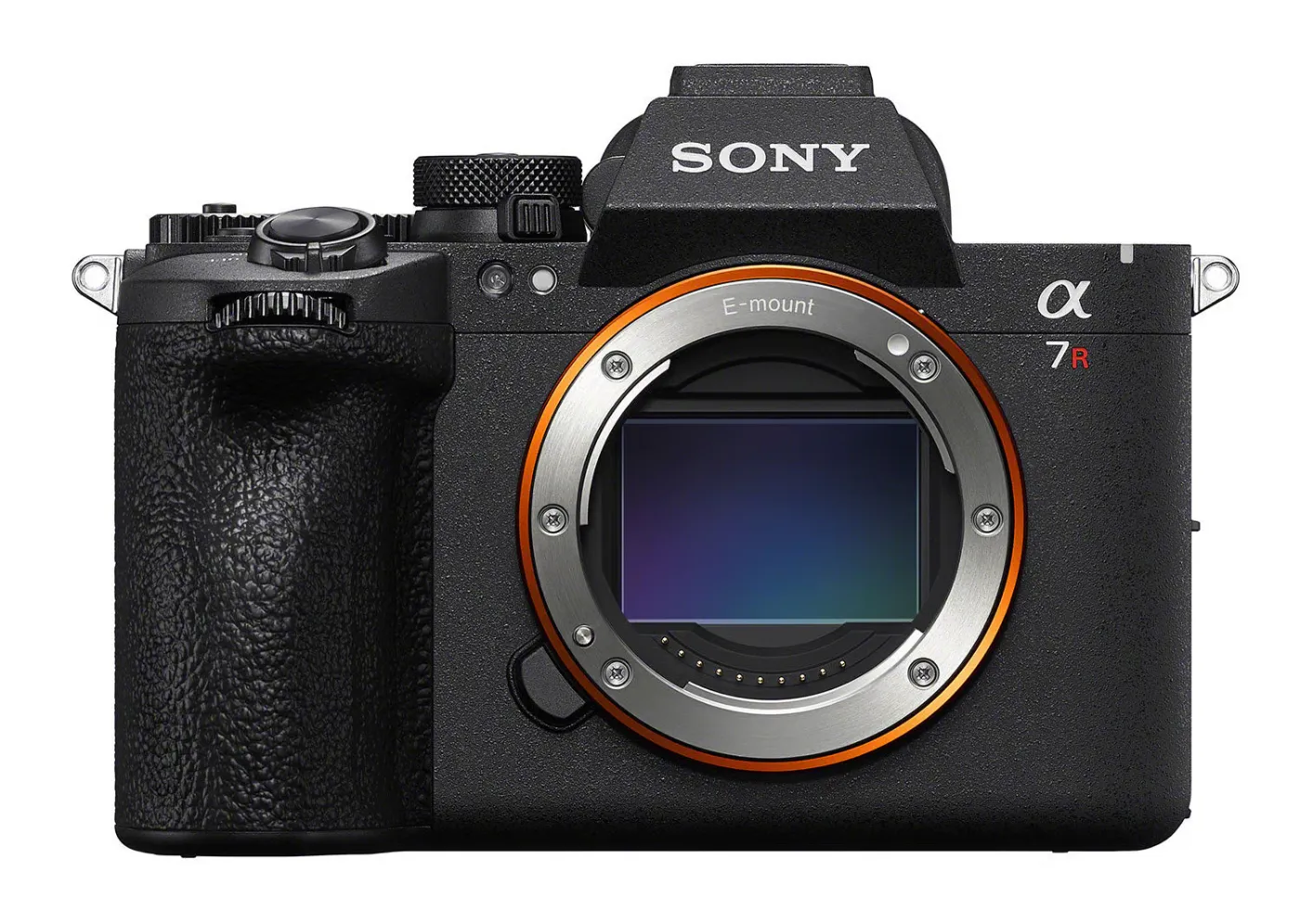 Vooraanzicht van de Sony A7R VI full-frame camera met E-mount vatting