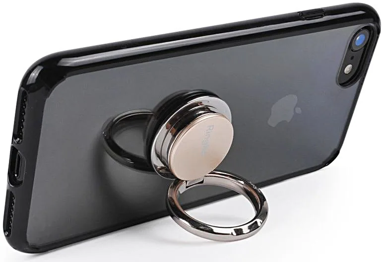 Smartphone with ring grip and attachment lens for the camera