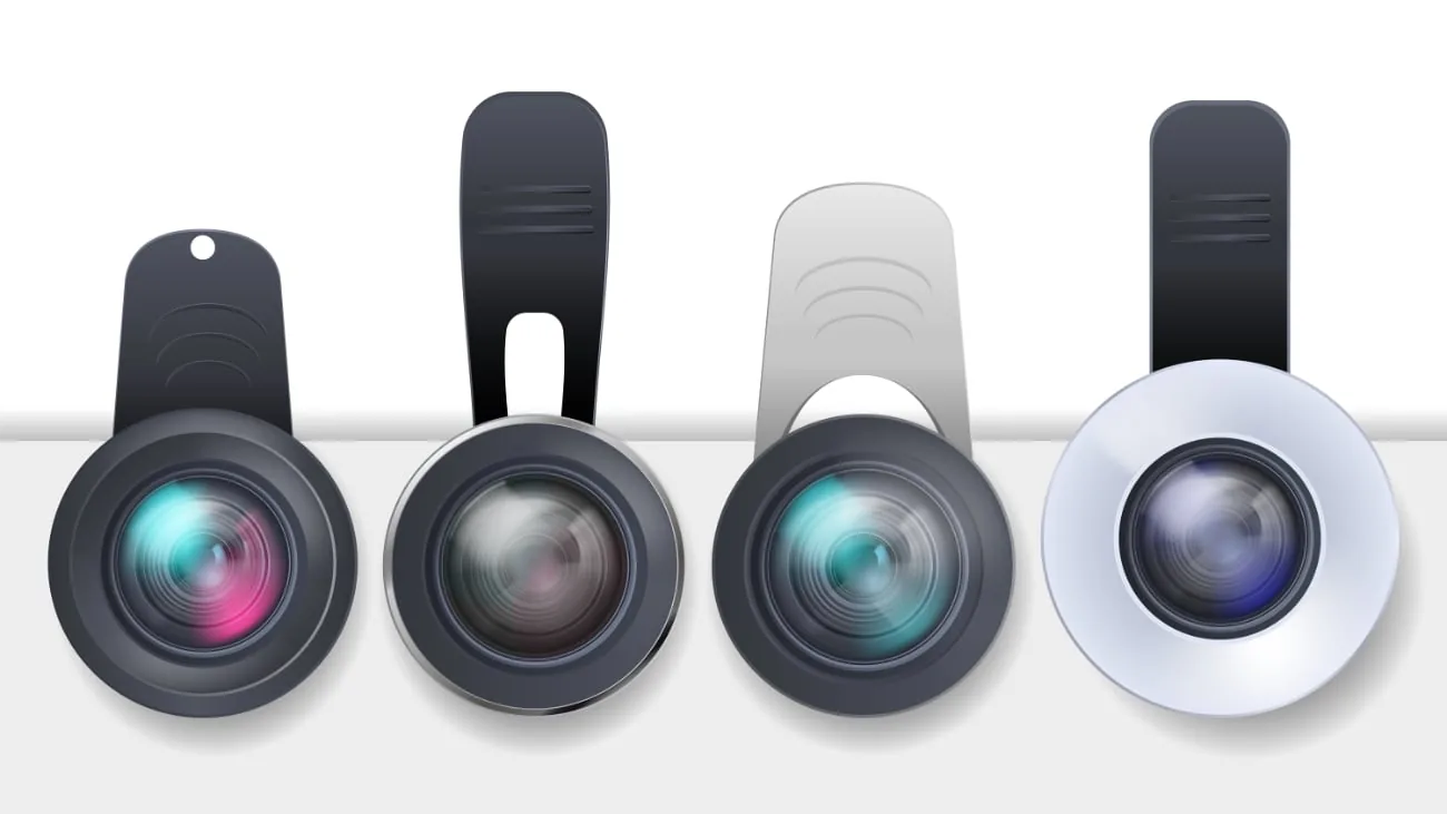 Four attachment lenses for the camera of a smartphone