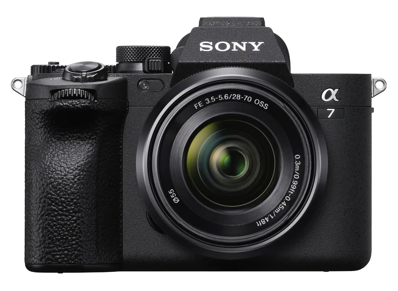 Front view of the Sony α7 IV with lens