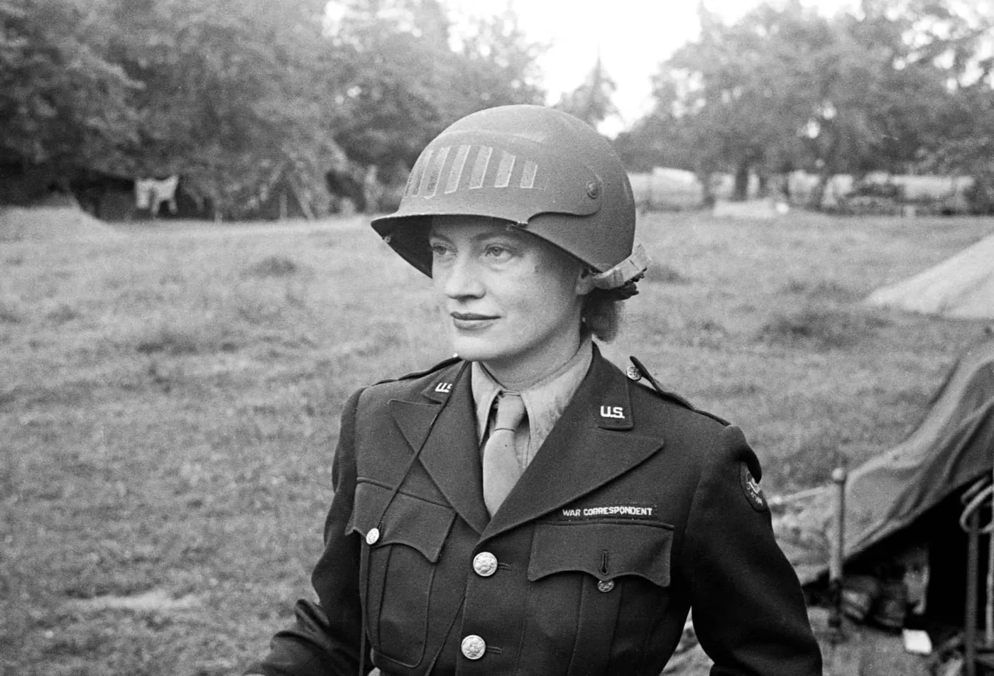photo: © Lee Miller Archives – Lee Miller wearing a special US Army helmet