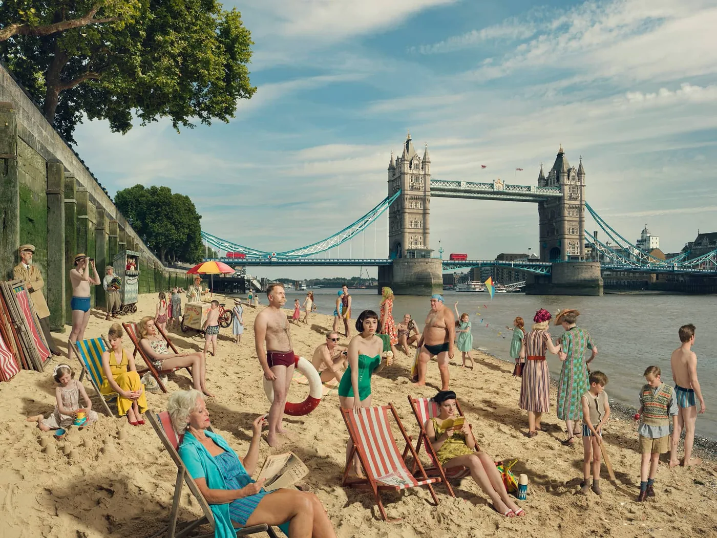 photo: © Julia Fullerton-Batten, people on the beach near the Tower of London