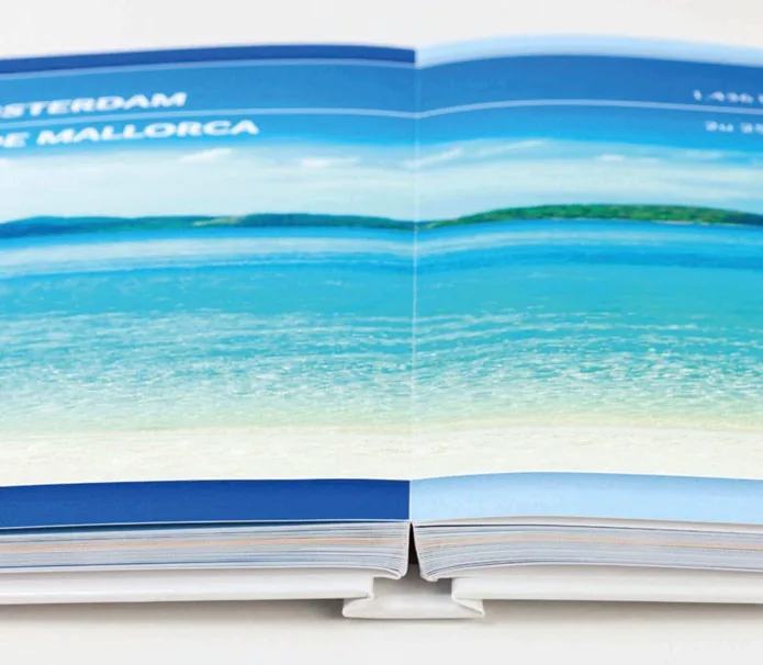Open hardcover lay-flat photo book
