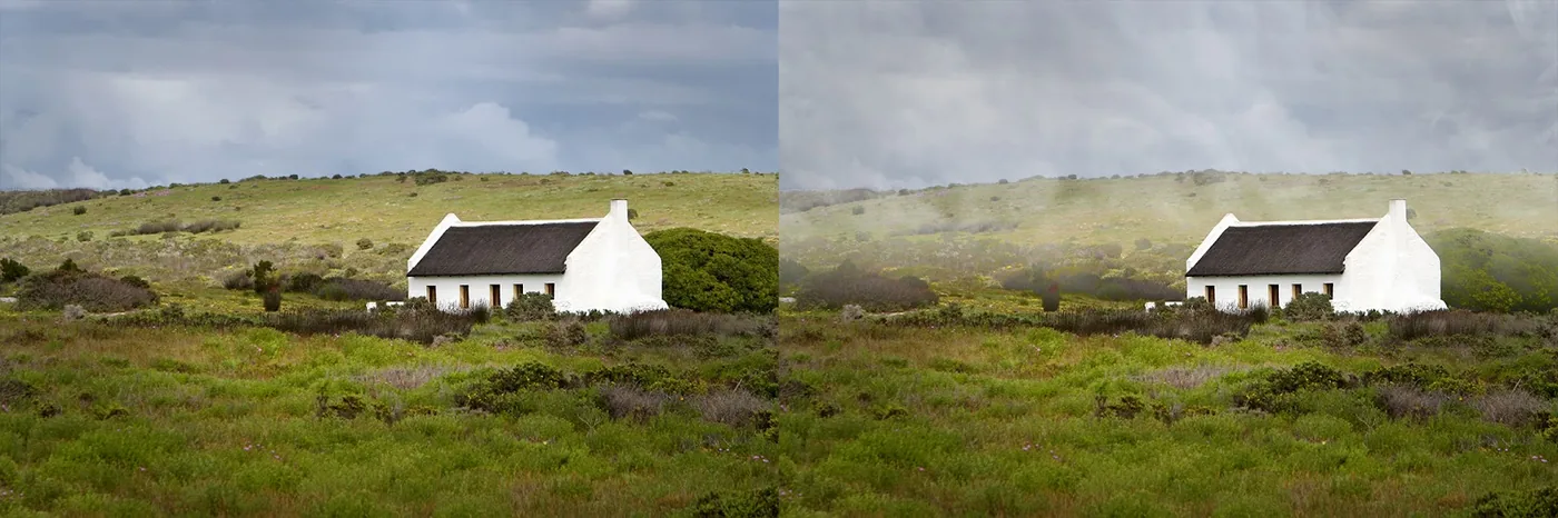 foto van twee beelden van huis in landschap bewerking in LandscapePro 3