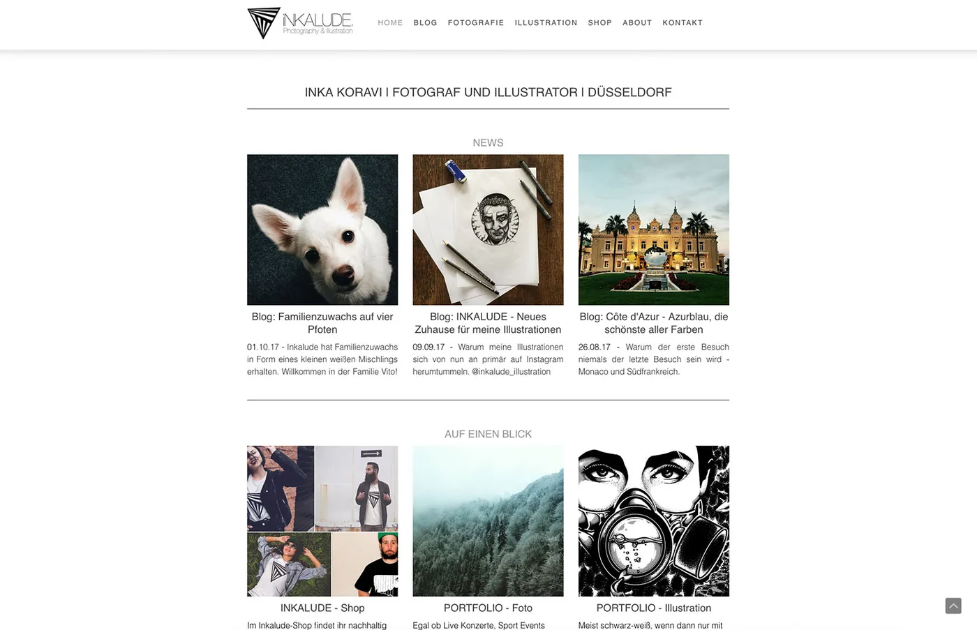 Homepage of Inkalude with an overview of photography and illustration projects