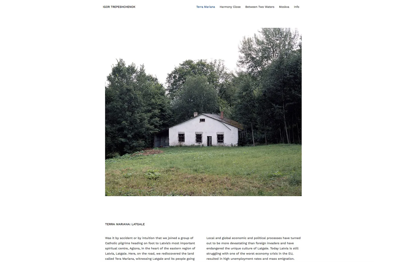 Minimalist photography website by Igor Trepeschchenok with a photo of a white house