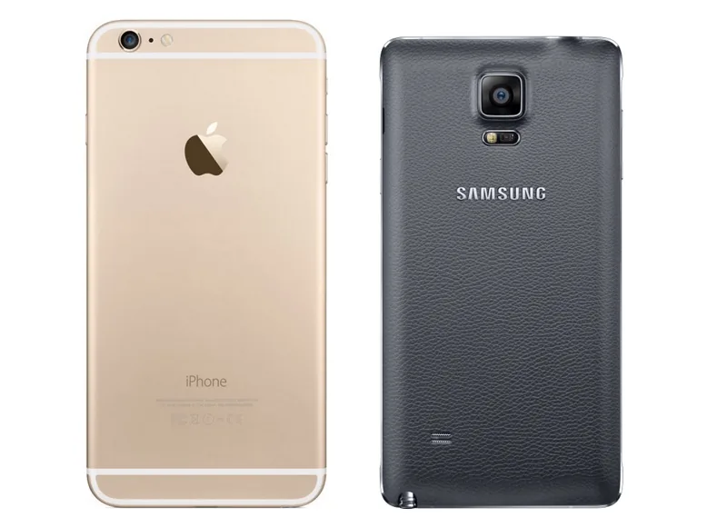 Achterzijde van een iPhone en een Samsung-smartphone