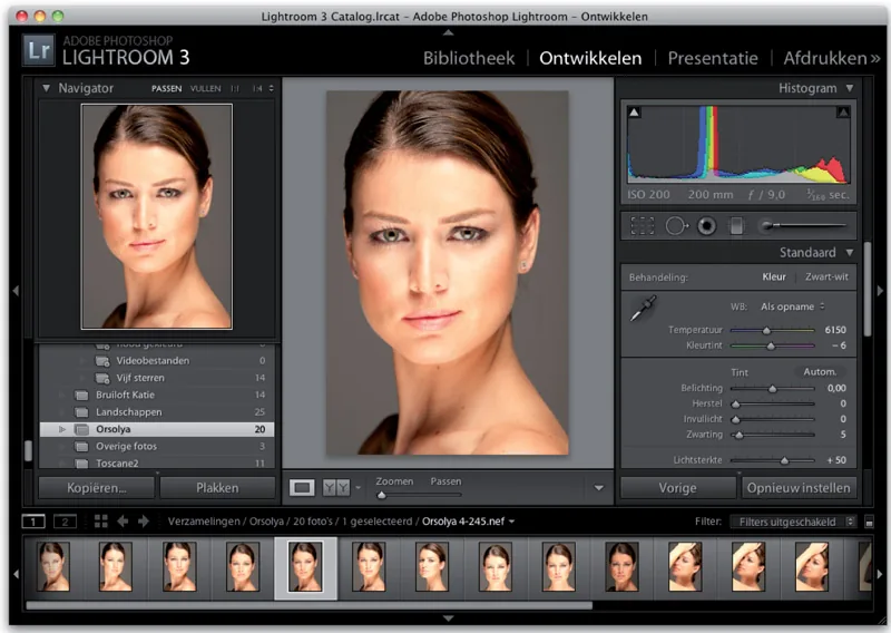Portrait photo in Lightroom 3 with the Standard panel for white balance correction