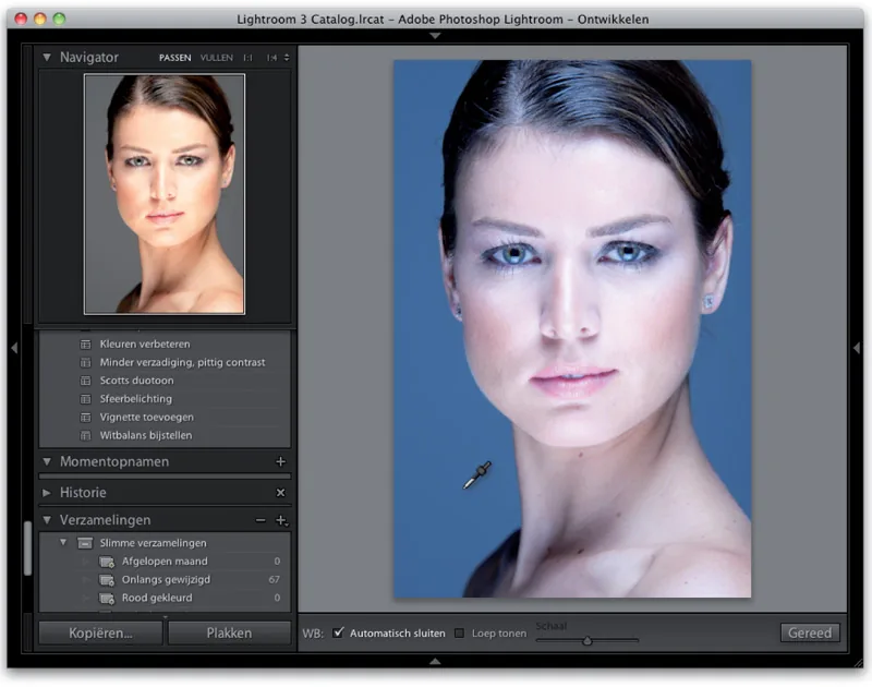White balance selector above a blue colored background in Lightroom
