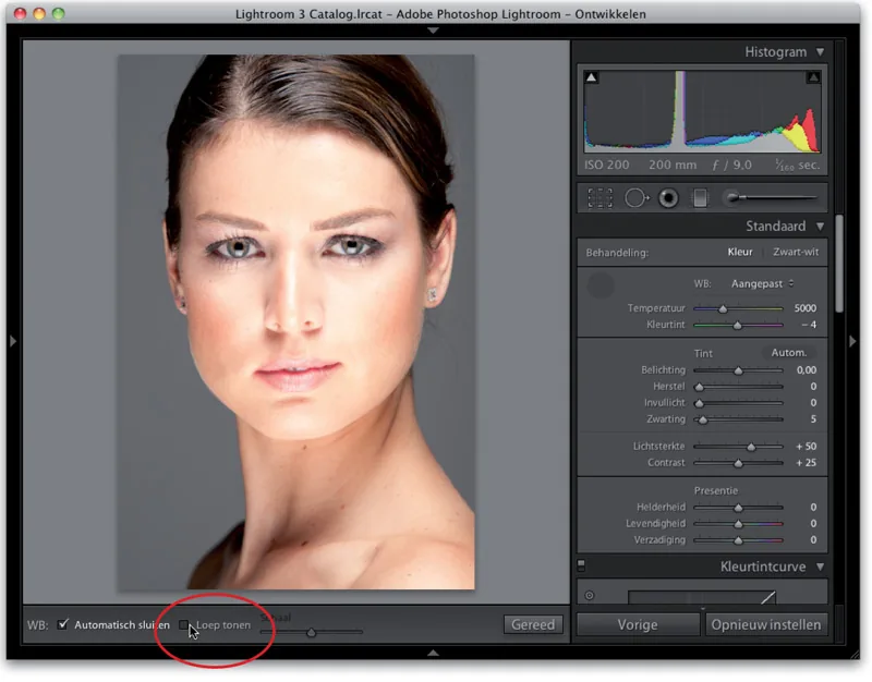 Show Loupe option circled below the white balance selector in Lightroom