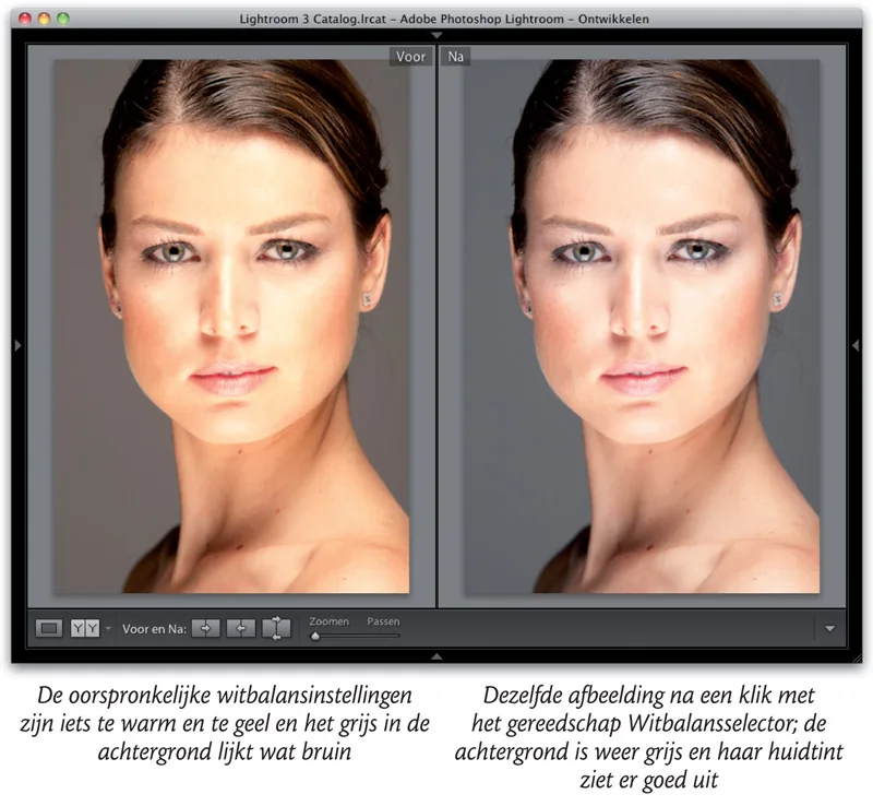 Before-and-after comparison of the original and corrected white balance