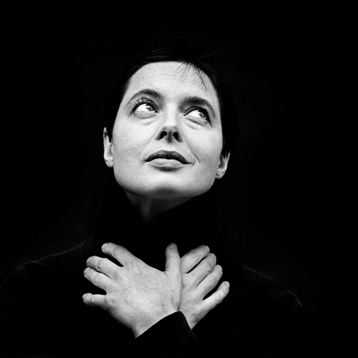 black-and-white portrait of Isabella Rossellini