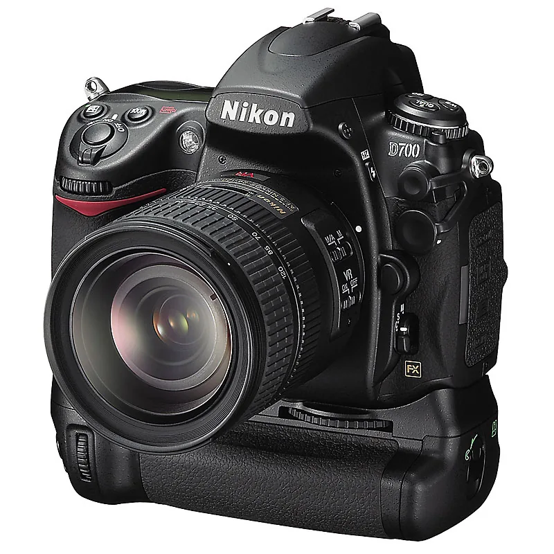 Nikon D700 with MB-D10 battery pack, viewed from the front at an angle