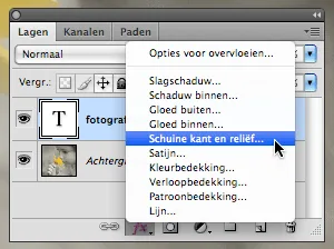Photoshop layer styles menu for a text watermark