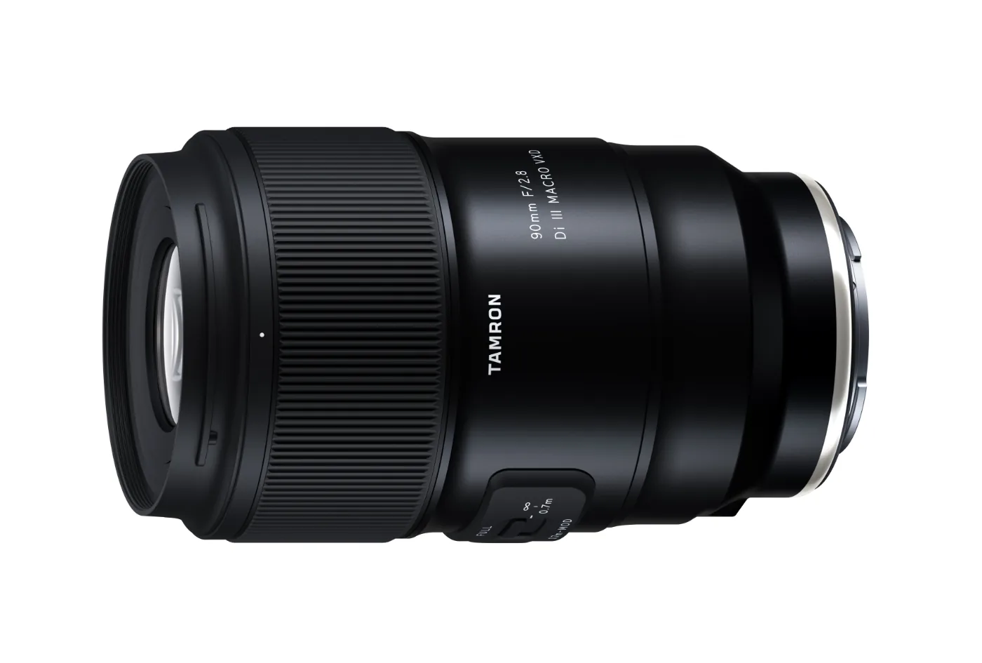 Tamron 90mm F/2.8 Di III Macro VXD lens on white background