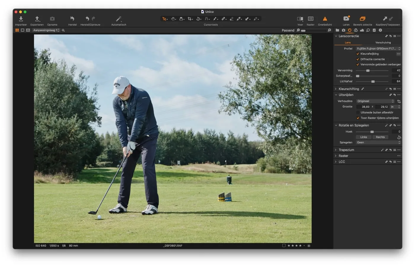 Capture One Pro Lens Correction panel for editing a RAW photo