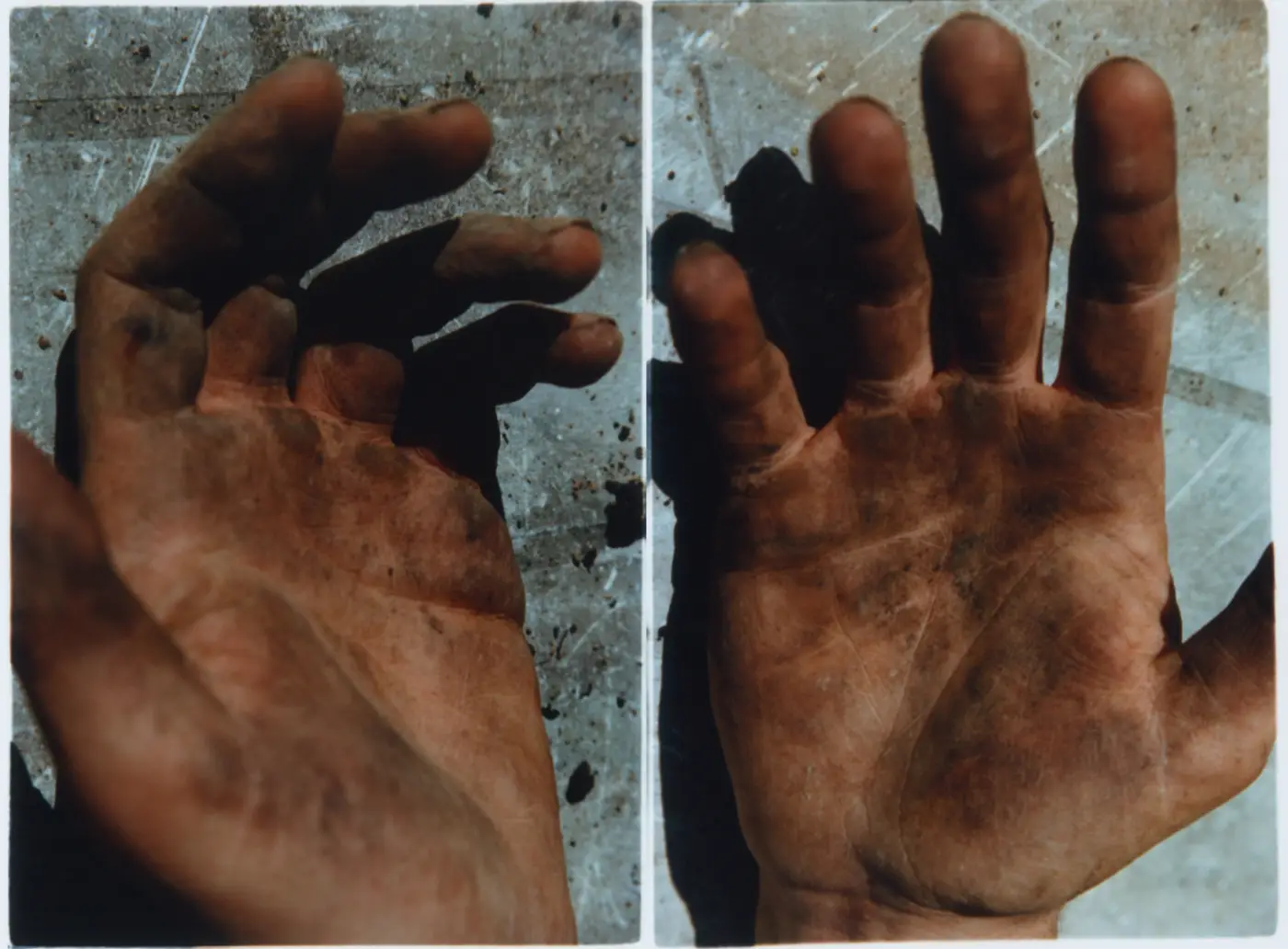 Close-up van de gevlekte handen van fotograaf Sally Mann, gefotografeerd door Koos Breukel in 2008.