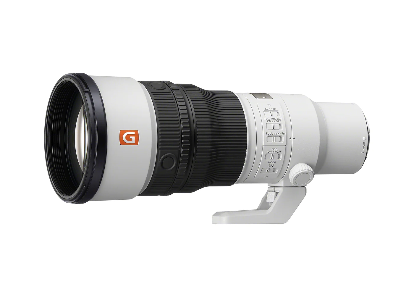 Angled side view of the Sony FE 600mm F6.3 GM OSS against a white background.
