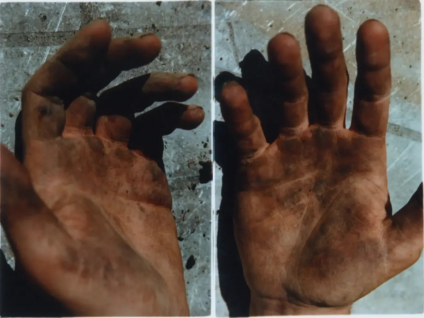 Close-up van de gevlekte handen van fotograaf Sally Mann, gefotografeerd door Koos Breukel in 2008.