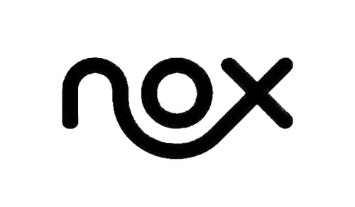 Nox company logo with the word 'nox' in stylized black lowercase letters with a curved tail on the 'n'.