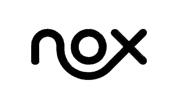 Nox company logo with the word 'nox' in stylized black lowercase letters with a curved tail on the 'n'.