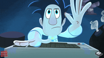 A funny GIF showing a cartoon character typing furiously