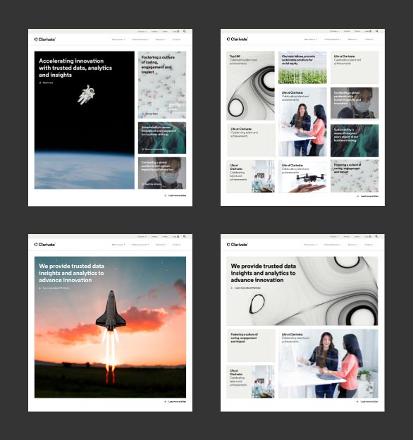 several designs for the website homepage 