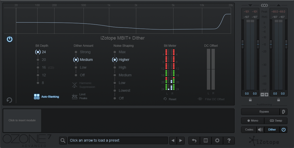 An image of iZotope Ozone's Dither module.