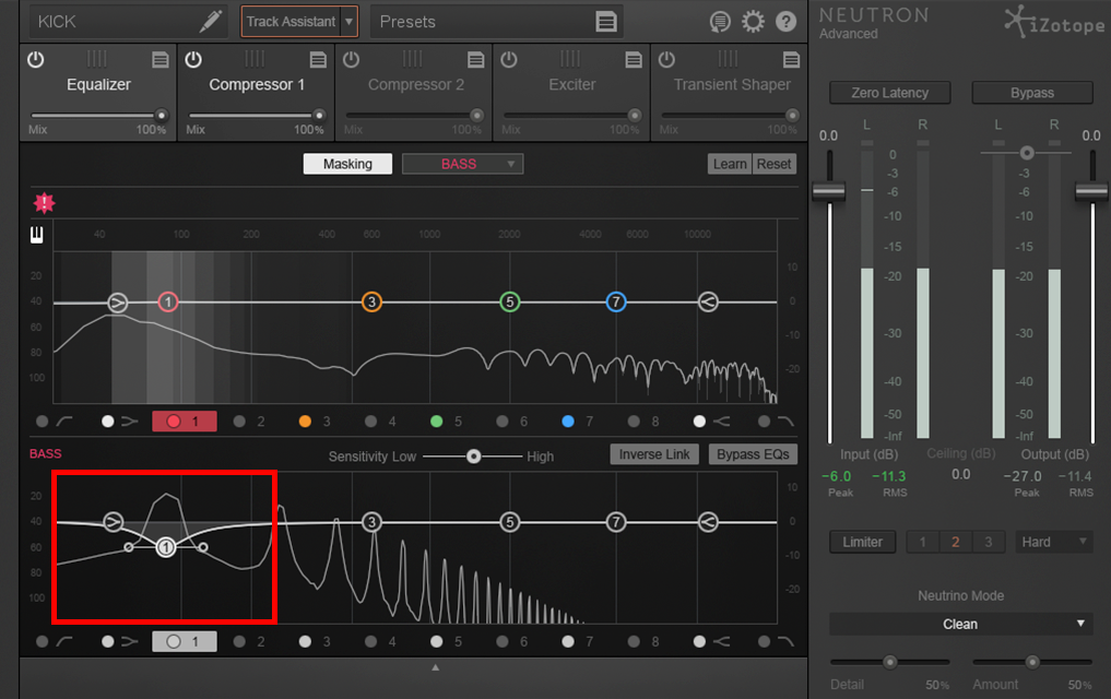 An image of attenuated bass frequencies in iZotope's Neutron.