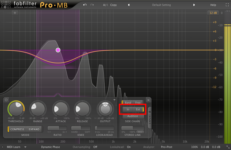 An image of "Ext" mode enabled in FabFilter's Pro-MB.