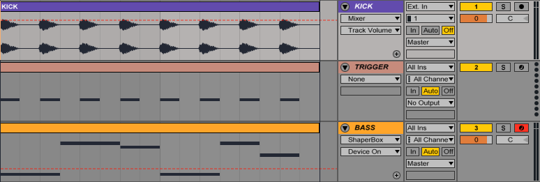 An image of a MIDI trigger track with each note playing C1 in Ableton.