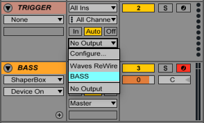 An image of a trigger track's output set to "Bass" in Ableton.