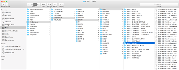 An image of an organized sample library directory on Mac.