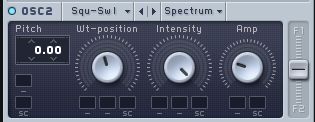 An image of "Amplitude" turned up, and "Wt-position" balanced in Native Instruments' Massive.