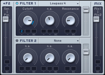 An image of automation applied to the cutoff knob of filter 1 in Native Instruments' Massive.