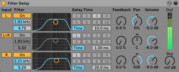 An image of Ableton's Filter Delay.