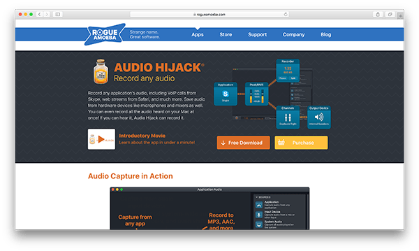 An image of Audio Hijack's homepage.