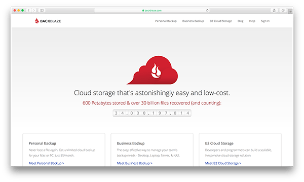 An image of Backblaze's homepage.