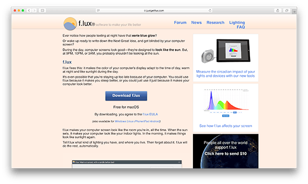 An image of f.lux's homepage.