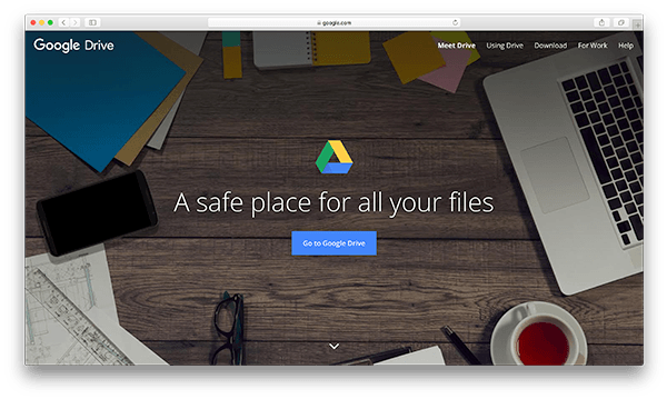 An image of Google Drive's homepage.