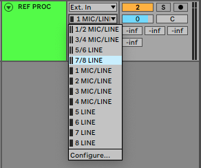 An image of Ableton's Input Channel dropdown menu.